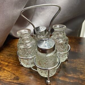 Cruet and Salt and Vinegar Table Caddy Vintage Missing Cruet Stoppers